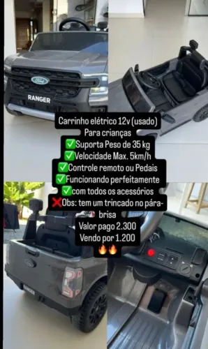 Carrinho elétrico infantil - Ford ranger suporta até 35kg