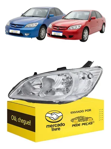 Farol Honda Civic 2004 2005 2006 Esquerdo Cromado C/avaria Esquerdo/motorista