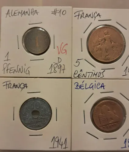 Lote de 4 moedas (França, Alemanha e Bélgica) mais uma moeda de brinde!
