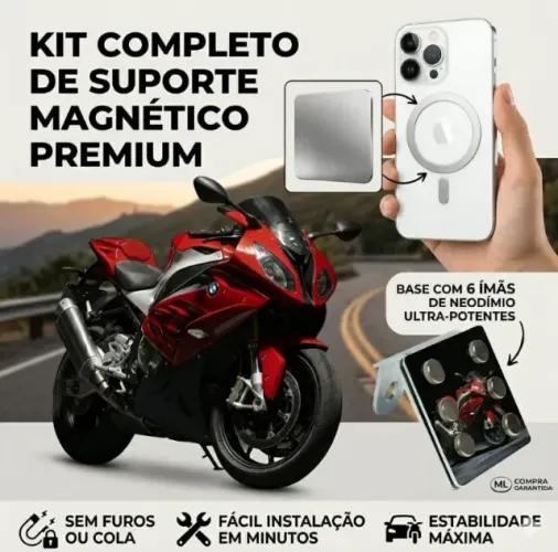 Suporte Celular Magnético para Moto com 6 Imãs