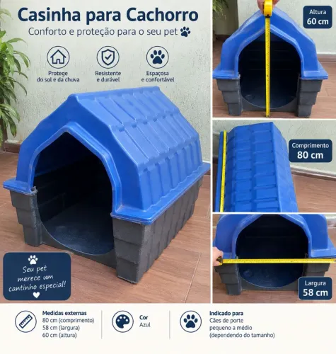 Casinha para Cachorro Grande Azul 80x58x60 cm