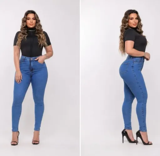 Calça Jeans Feminina Skinny Cintura Alta Levanta Bumbum modeladora Com Lycra confortável