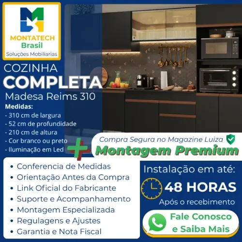 COZINHA Madesa Reims 310 cm + Montagem Premium