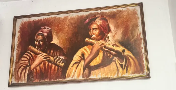 Quadro Grande Flautistas Andinos / Arte Peruana - Óleo sobre Tela Assinado