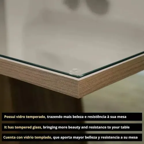 Mesa Alvorada 180 Tp Mdf Vidro Canto Reto 6 Cadeiras Rufato E Imbuia E Off Serig Off