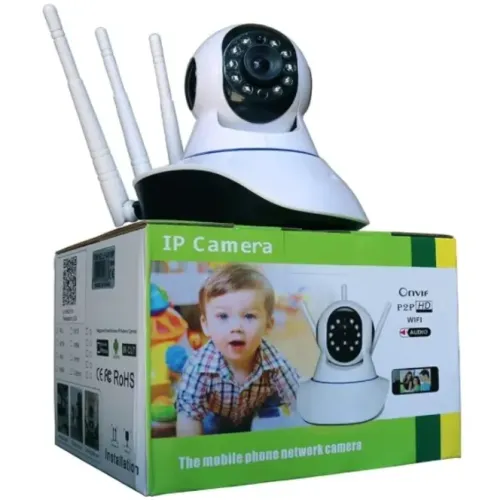 Câmera Ip Sem Fio 360 3 Antenas Hd Wifi Visão Noturna Alarme