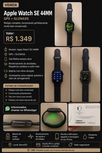 Apple Watch SE GPS 44mm - Caixa Original | Excelente Estado