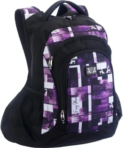 Mochila Escolar Juvenil Sexy Machine Feminina Costas Preto/Rosa/Violeta