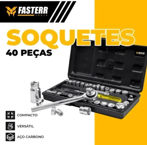Kit Chaves Jogo Catraca Reversível Soquetes 40 Peças Maleta Fasterr