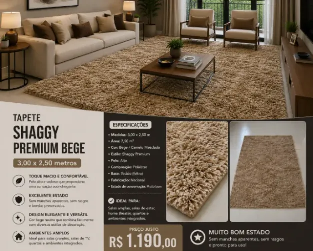 Tapete Shaggy Premium Bege