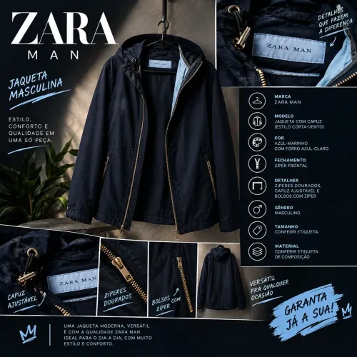 Jaqueta Zara Man Masculina Azul-Marinho?
