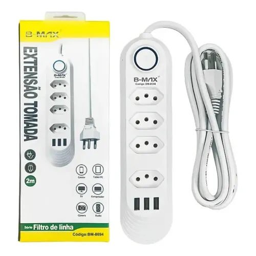 Filtro de Linha Extensor de Tomada Regua B-Max BM-8694 de 4 Portas - 4 USB 10A - Coimbra