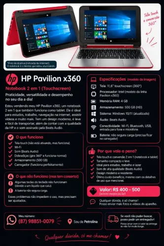 Notebook hp pavilion x360 vermelho