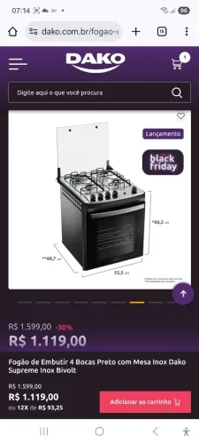 Fogão de embutir dako