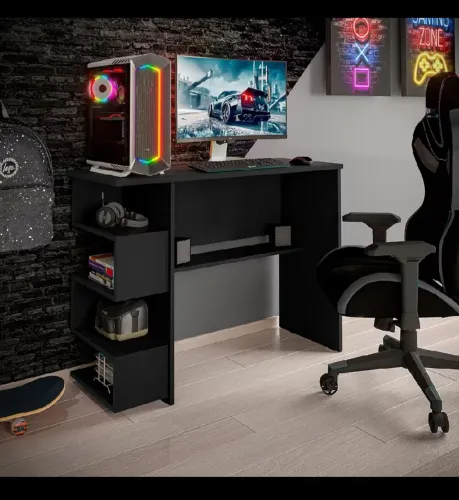 Mesa para computador Gamer ELITE - Escrivaninha com nichos (preta)