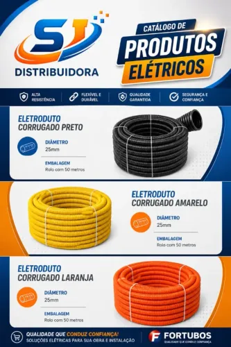 Eletroduto Corrugado (Conduíte) Amarelo/Preto/Laranja 3/4 Fortubo - Rolo Com 50 metros