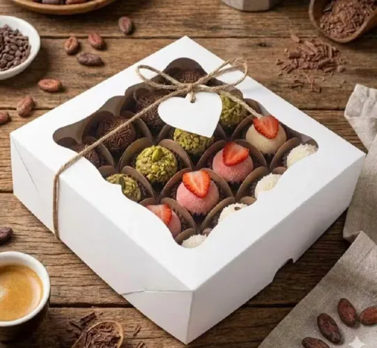 50 caixas brancas com visor para lembrancinha