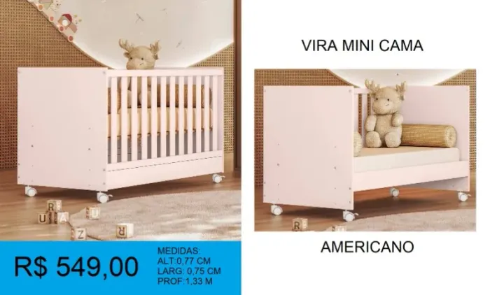 Berço americano alt:77cm larg: 75cm prof: 1,33cm  - frete grátis!