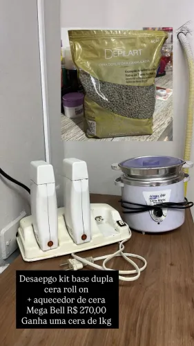 Kit Base Dupla Cera Roll on + pote aquecedor de cera médio Mega Bell 
