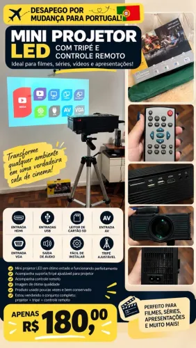 Mini Projetor LED + Suporte/Tripé Ajustável