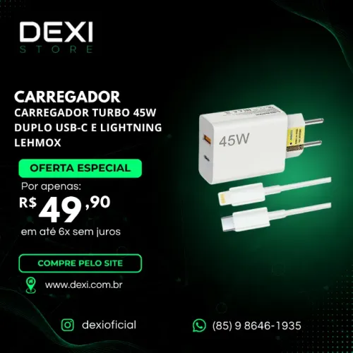 Fonte Carregador Duplo USB Tipo C + USB Padrão de Parede