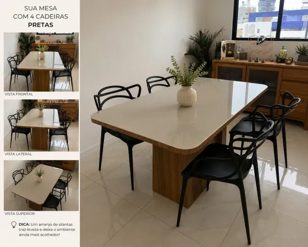 Mesa de Jantar Retangular Luxo 100% Mdf com vidro Laqueado 4mm