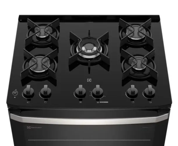 Fogão 5 bocas Electrolux Preto Efficient Mesa de Vidro, PerfectCook e Grades de Ferro