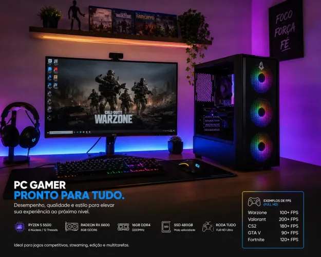PC GAMER RYZEN 5 + RX 6600 8GB | RODA TUDO EM FULL HD