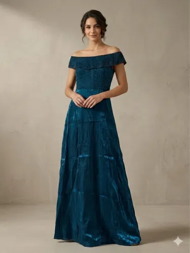 Vestido de Festa Longo - Azul Petróleo com Brilho