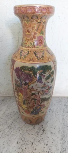 Vaso decorativo estilo satsuma oriental cerâmica antigo antiguidade enfeite decoração