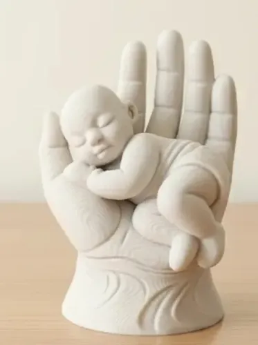 Escultura Bebê Dormindo Na Mão Estatueta Decoração Impressão 3D