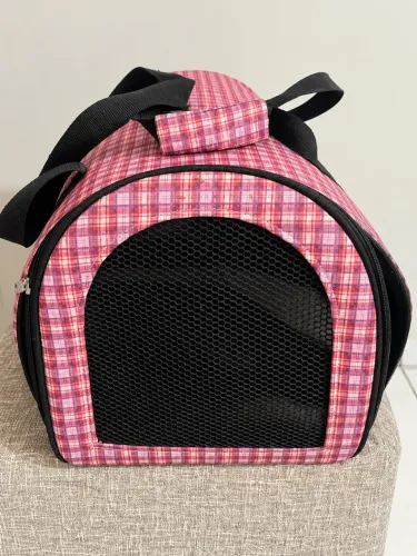 Bolsa/mala transporte pet xadrez rosa