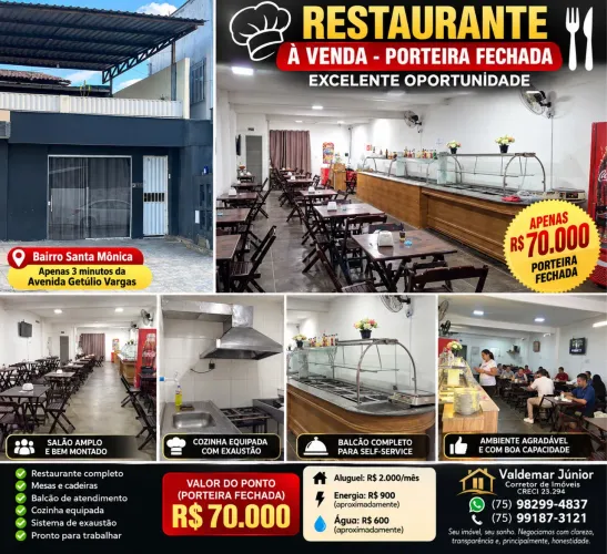 Restaurante Completo Porteira Fechada - Santa Mônica - R$ 70 Mil