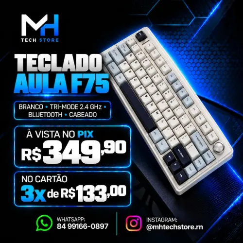 AULA F75 Teclado Mecânico 75% RGB Wireless Bluetooth USB-C