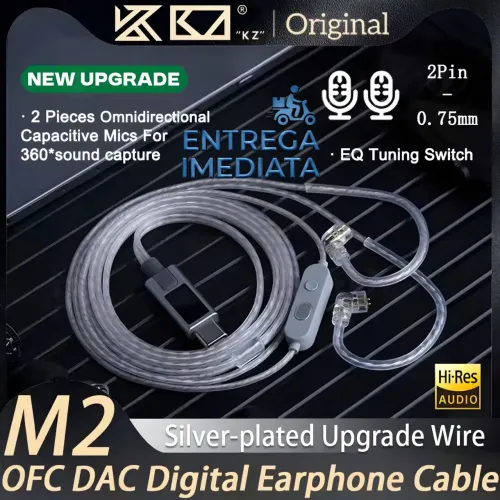 Cabo KZ M2 TIPO C - Com Duplo Microfone e Chip DAC - Novo Caixa Lacrada
