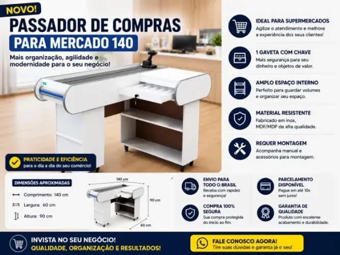 Checkout Passador de compras Caixa Supermercado 140 Branco