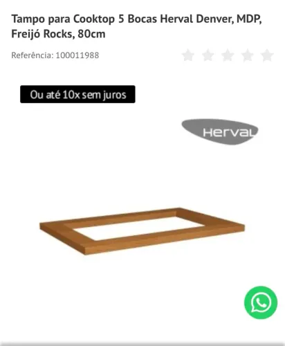 Tampo para Cooktop 5 Bocas Herval Denver, MDP, Freijó Rocks, 80cm