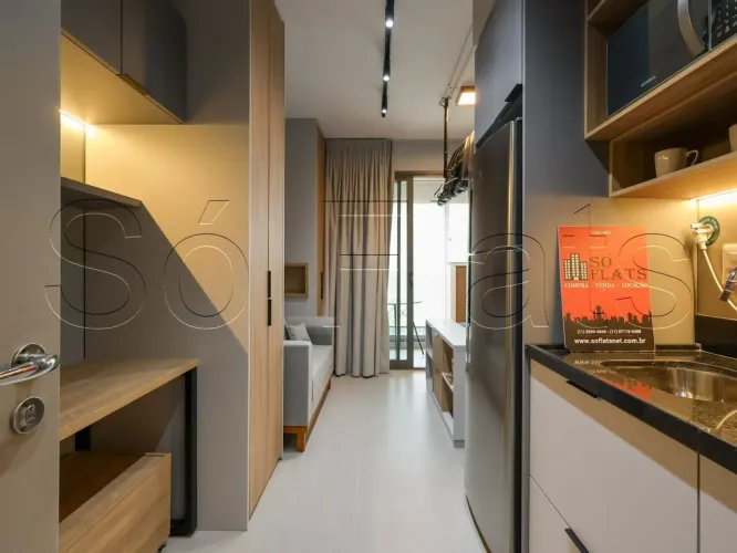 Studio mobiliado disponível para locação Brooklin 25m² próximo Metrô e Av. Santo Amaro.