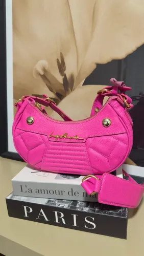 Bolsa baguete em couro pink 