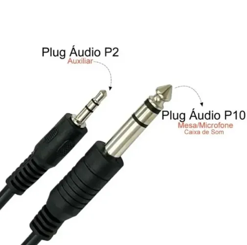Cabo Áudio P2 Macho Para P10 Mono 6,35mm Adaptador Mesa Som Amplificador Instrumentos pode