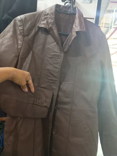 Casaco De Couro Legítimo Marrom Feminino Sobretudo Jaqueta Parka Blazer Vintage Tam P