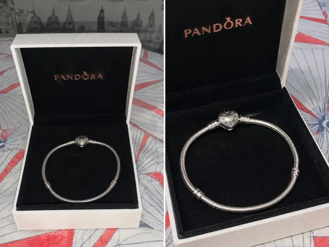 Pulseira Pandora Snake com Fecho de Coração Original Prata 18cm