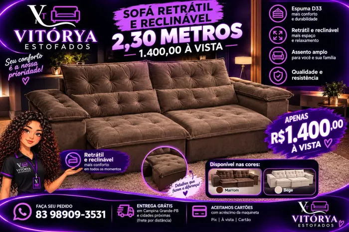 Sofá retrátil 2,30 disponível para entrega,novo direto de fábrica.