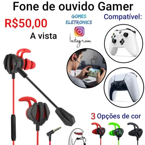 Fone de ouvido gamer modelo Intra-auricular com nicrofone removível P2 (Loja Fisica)<br>