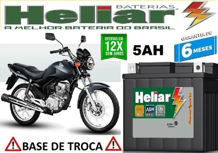 Bateria Heliar 5Ah Honda Fan 150cc 12v Automotivo  