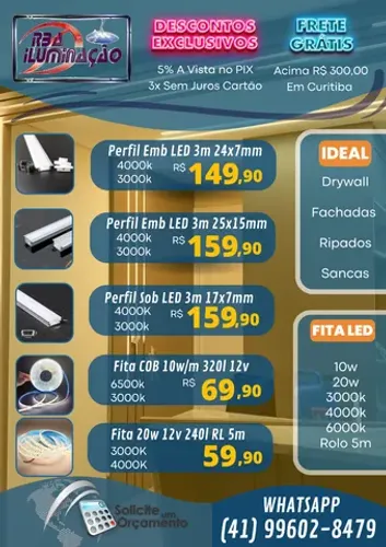 Linha Iluminação Perfil LED Slim Drywall Gesso
