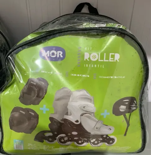 NOVO- Kit Patins Roller Cinza ou Rosa