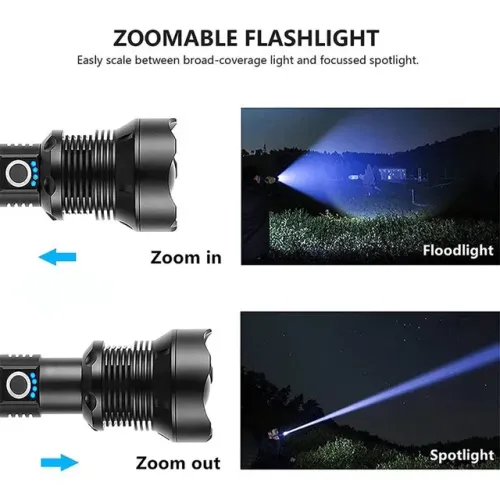 Lanterna mais potente do mercado, p90 Led em alumínio até 1 km de distância com zoom