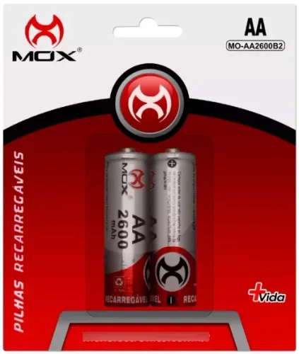 Pilha Recarregavel Mox MO-AA2600-B2 Cartela C/2-Pilhas AA
