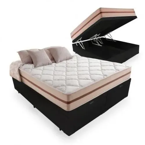 Cama baú Queen + colchão Basic molas ensacadas D80 Paropas 66 cm Mega promoção 